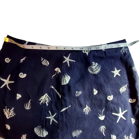 A New Day Womens Navy Blue Sea Life Pattern Skirt  10 Made of linen and rayon - Picture 4 of 9